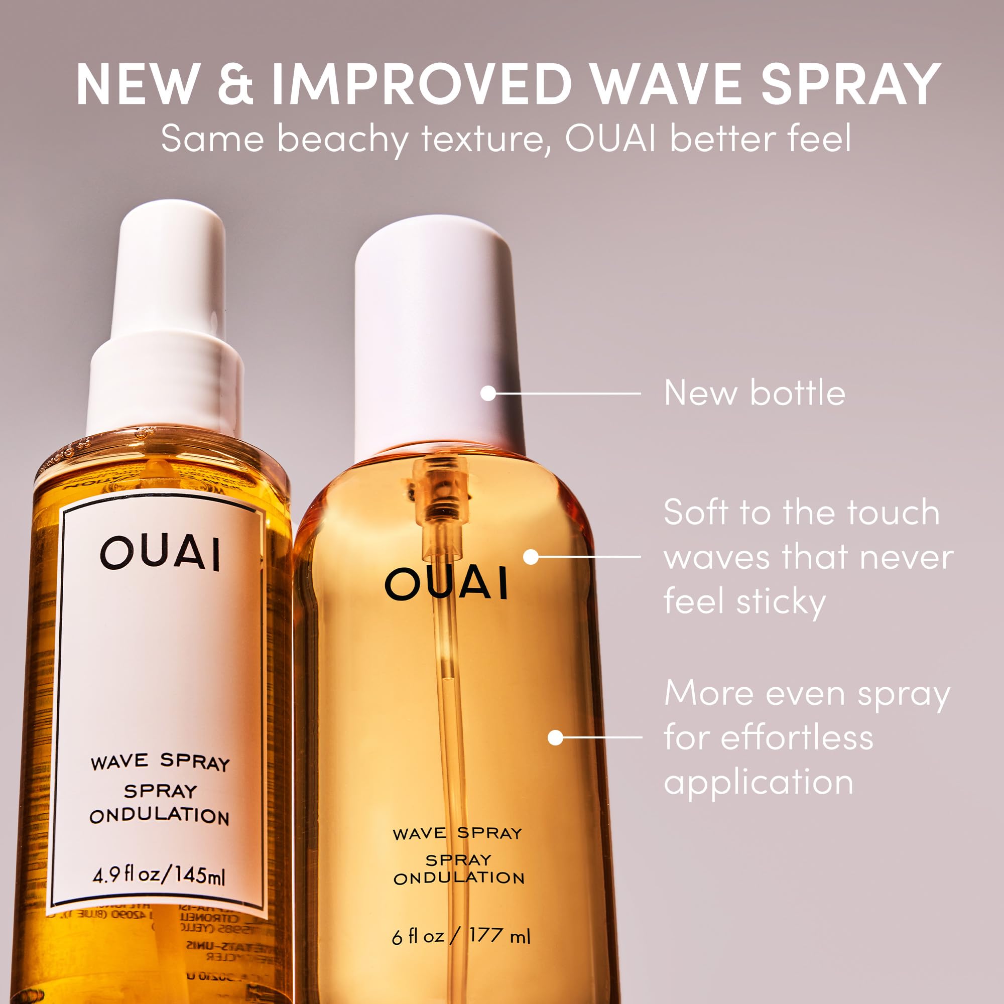 OUAI Travel Size Wave Spray highlights volume boost for natural waves.
