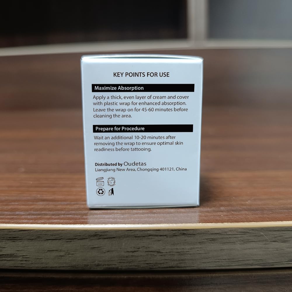 Oudetas numbing cream packaging with a child-safe cap for safe home use.