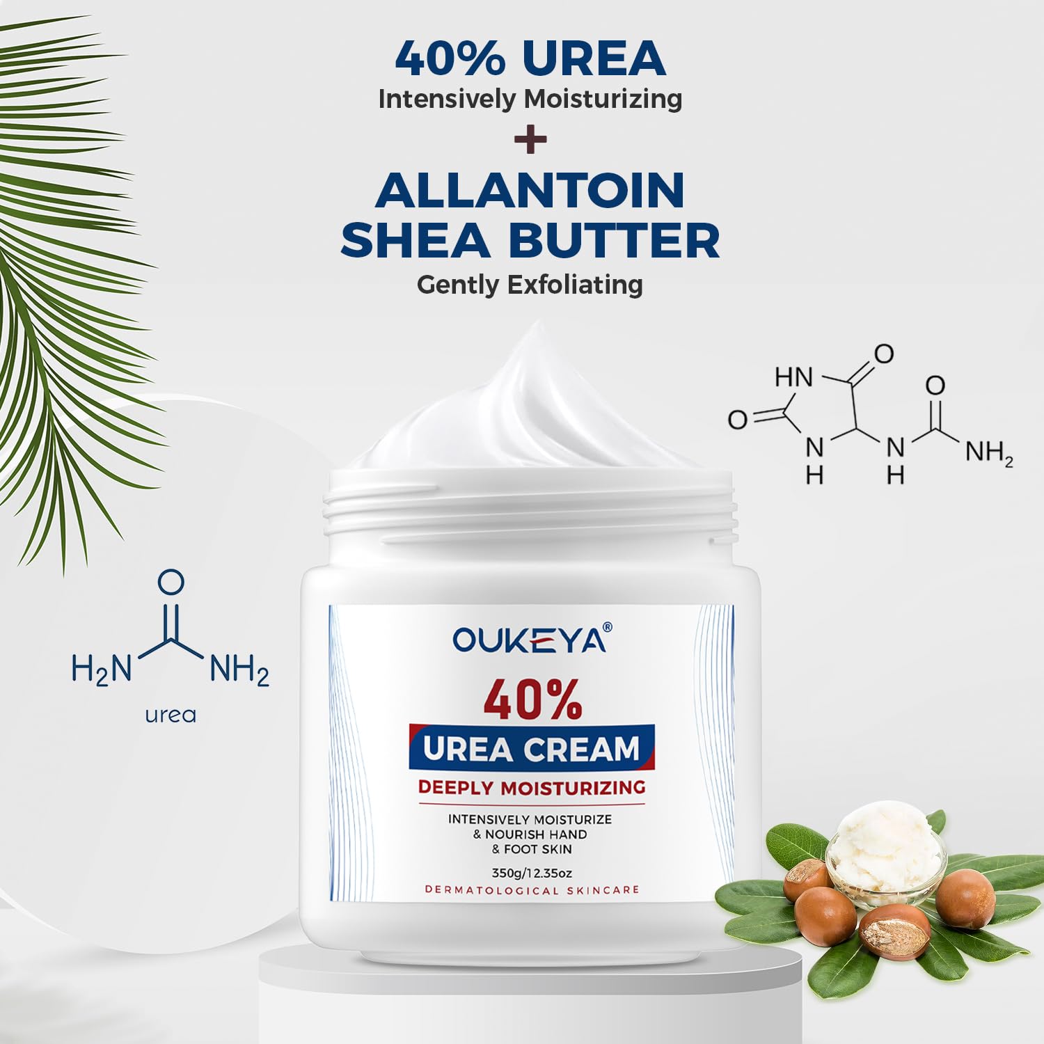 OUKEYA Urea Cream 40% on cracked heel skin indicating relief and softening