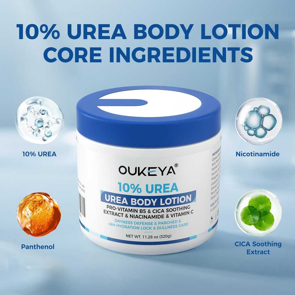 OUKEYA Urea Cream applied to elbows to soften rough skin.