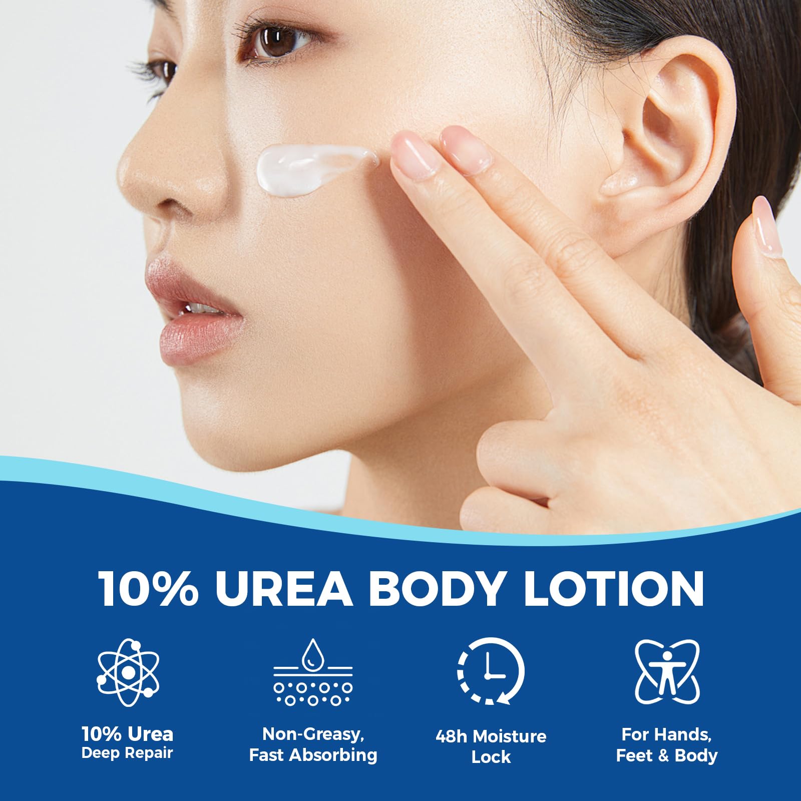 OUKEYA Urea Cream on feet and heels delivering hydration for dry areas.