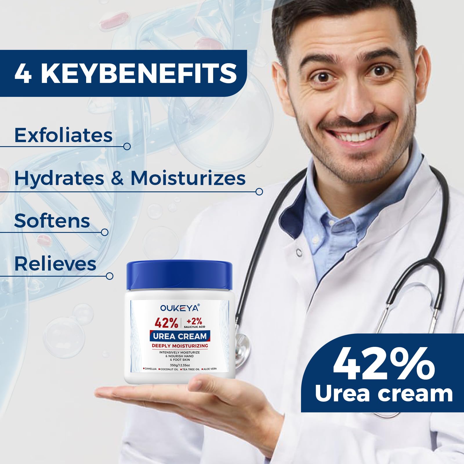 OUKEYA Urea Cream packaging front with 12.35 oz size details.