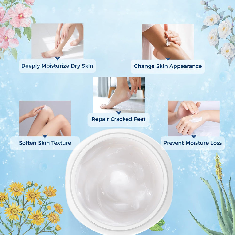 OUKEYA Urea Cream tube applying on heel for cracked skin care.