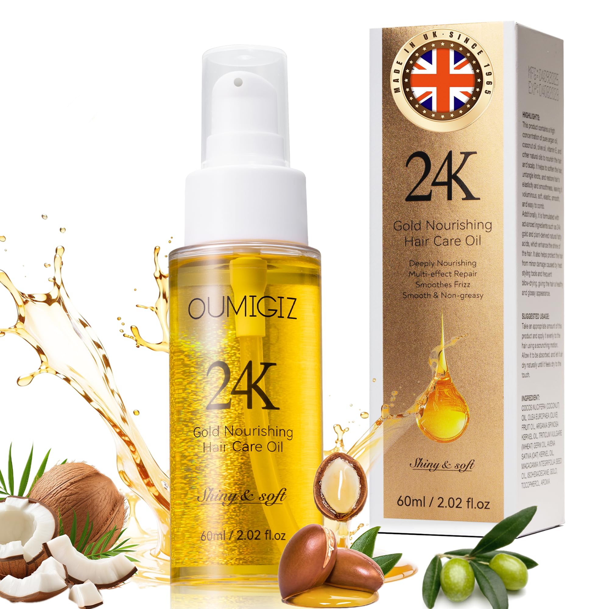 Oumigiz 24K Gold Hair Oil bottle-pour for easy application.
