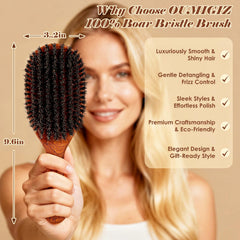 OUMIGIZ detangling-focused shot demonstrates gentle pull-free hair smoothing.