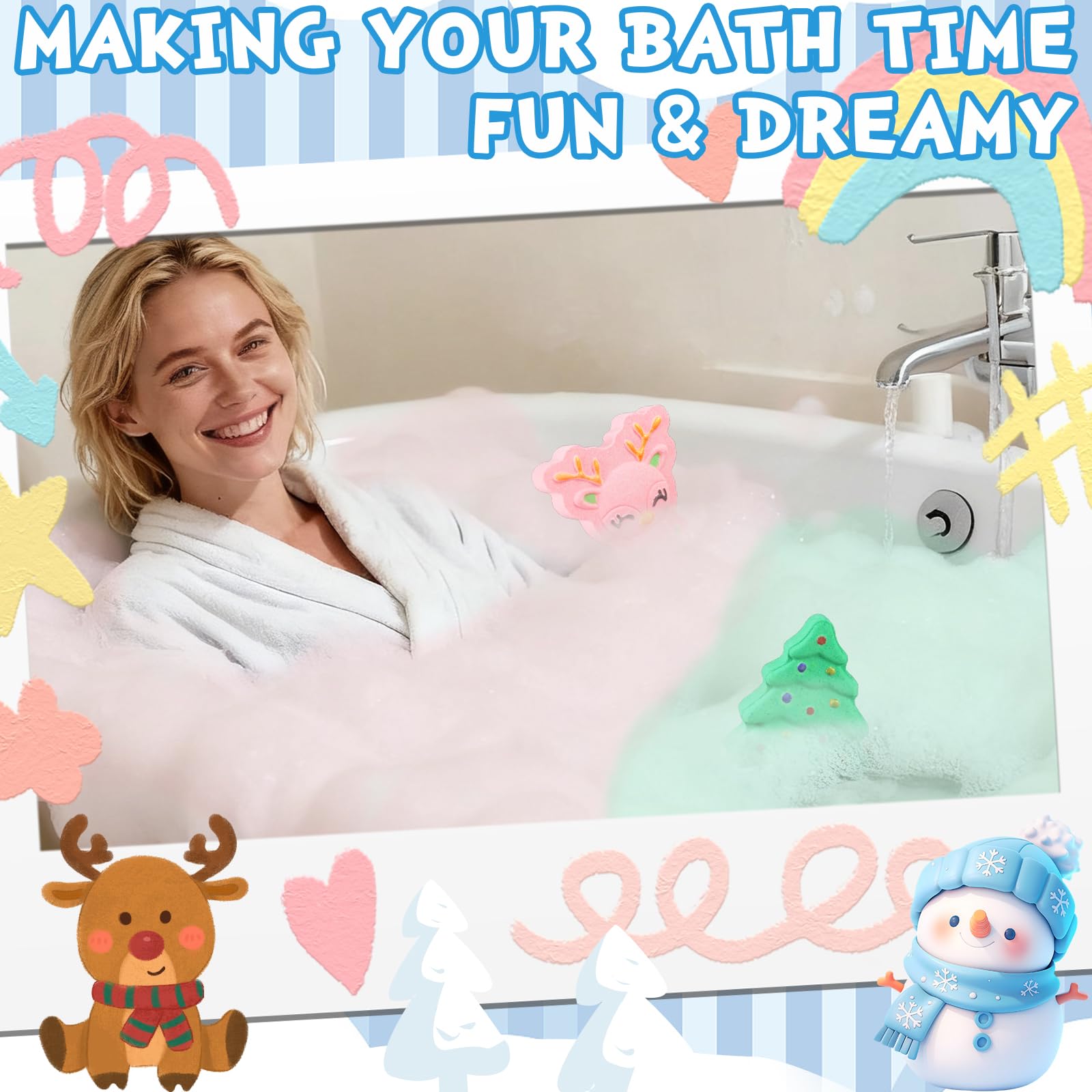 OuMuaMua bath bombs gift box showcases six shapes for festive gifting.