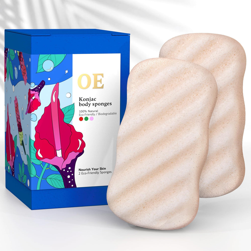 Our Earth Beauty Konjac Sponge Body 2-pack front view for gentle cleansing
