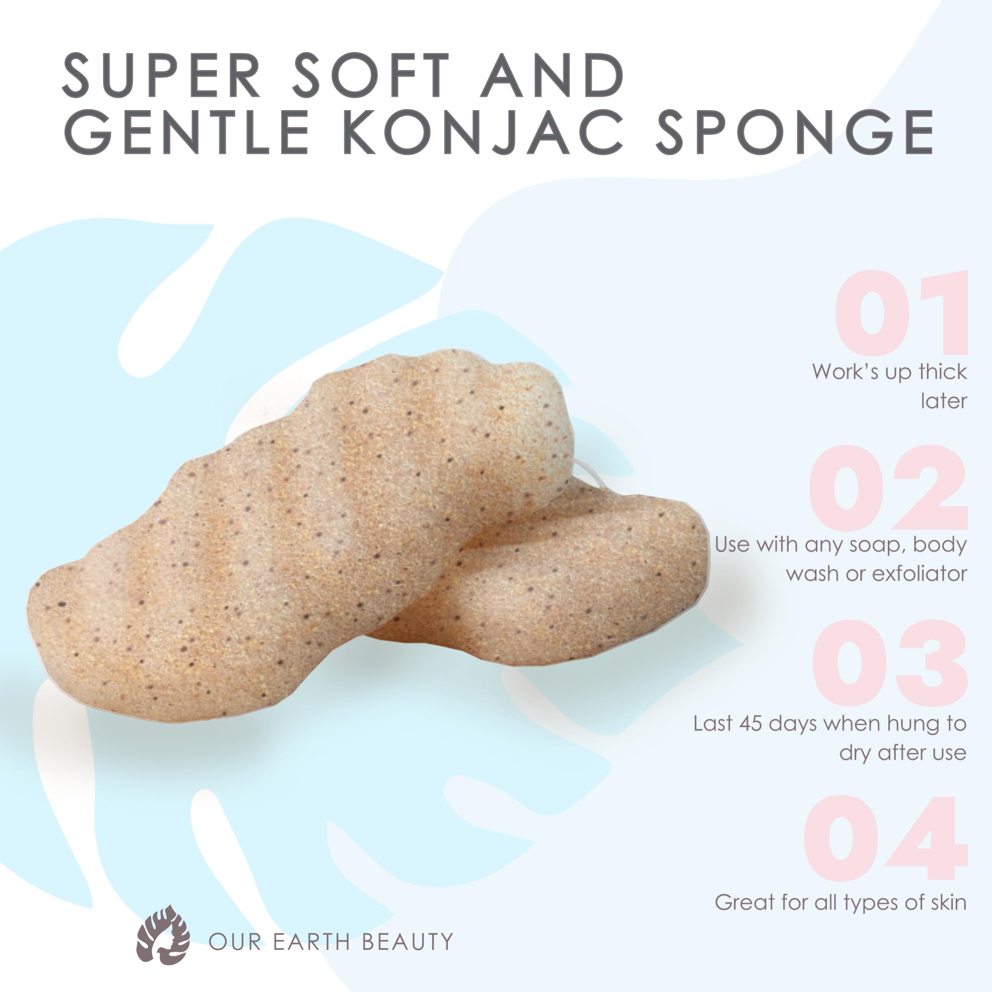Our Earth Beauty konjac sponge body walnut two pack reinforces sustainable daily care.