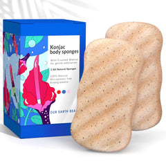 Our Earth Beauty konjac sponge body walnut pack front shows eco friendly packaging for a plastic free routine.