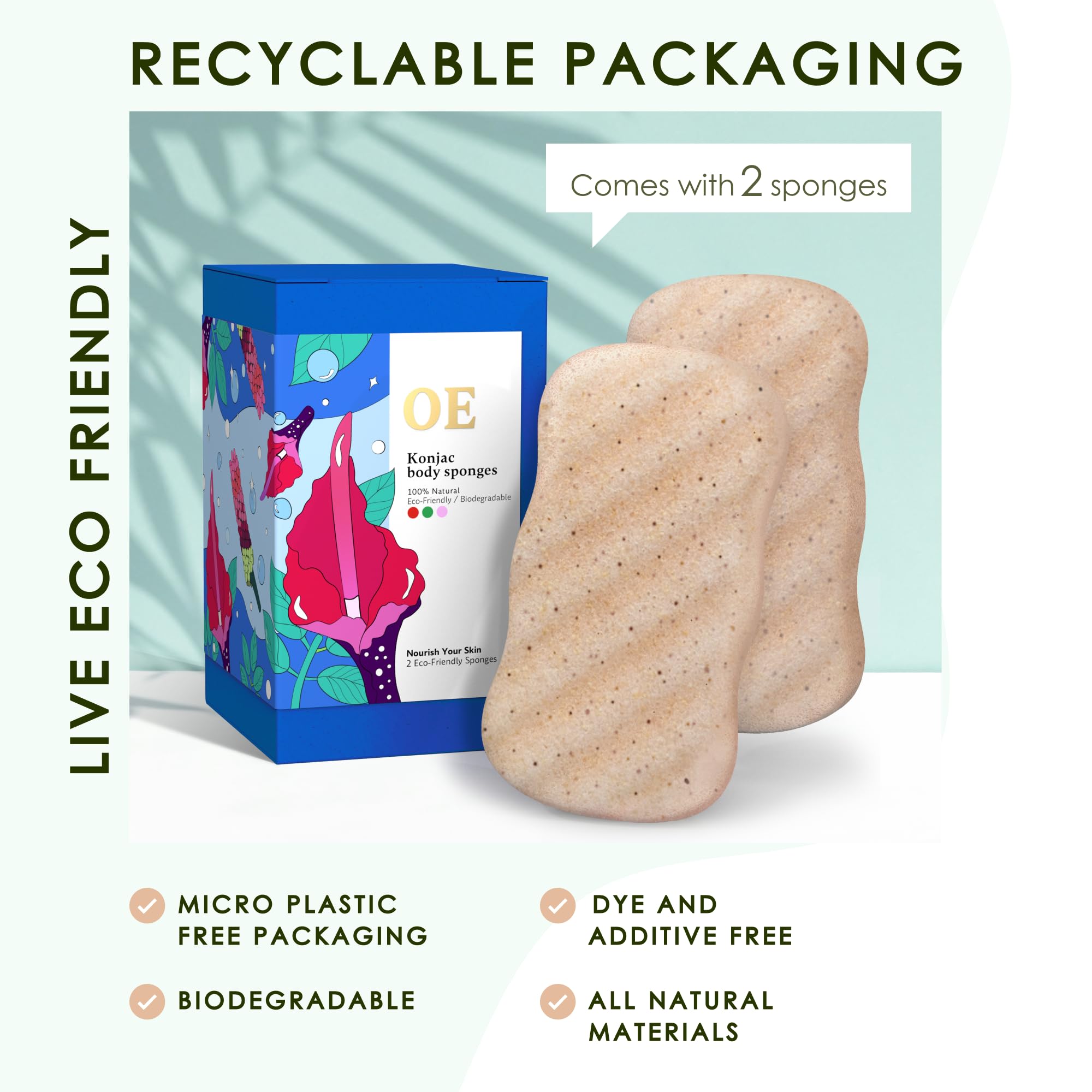 Our Earth Beauty konjac sponge body walnut plastic free packaging supports eco conscious routines.
