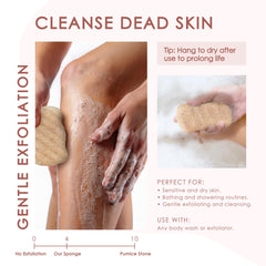 Our Earth Beauty konjac sponge body walnut used for facial cleansing demonstrates gentle skin refreshing effects.