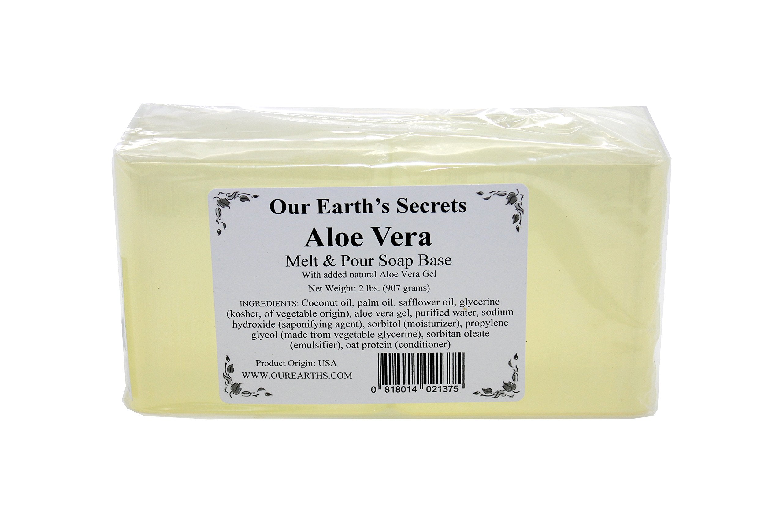 Our Earth's Secrets Aloe Vera melt and pour base 2lb package for easy soap crafting