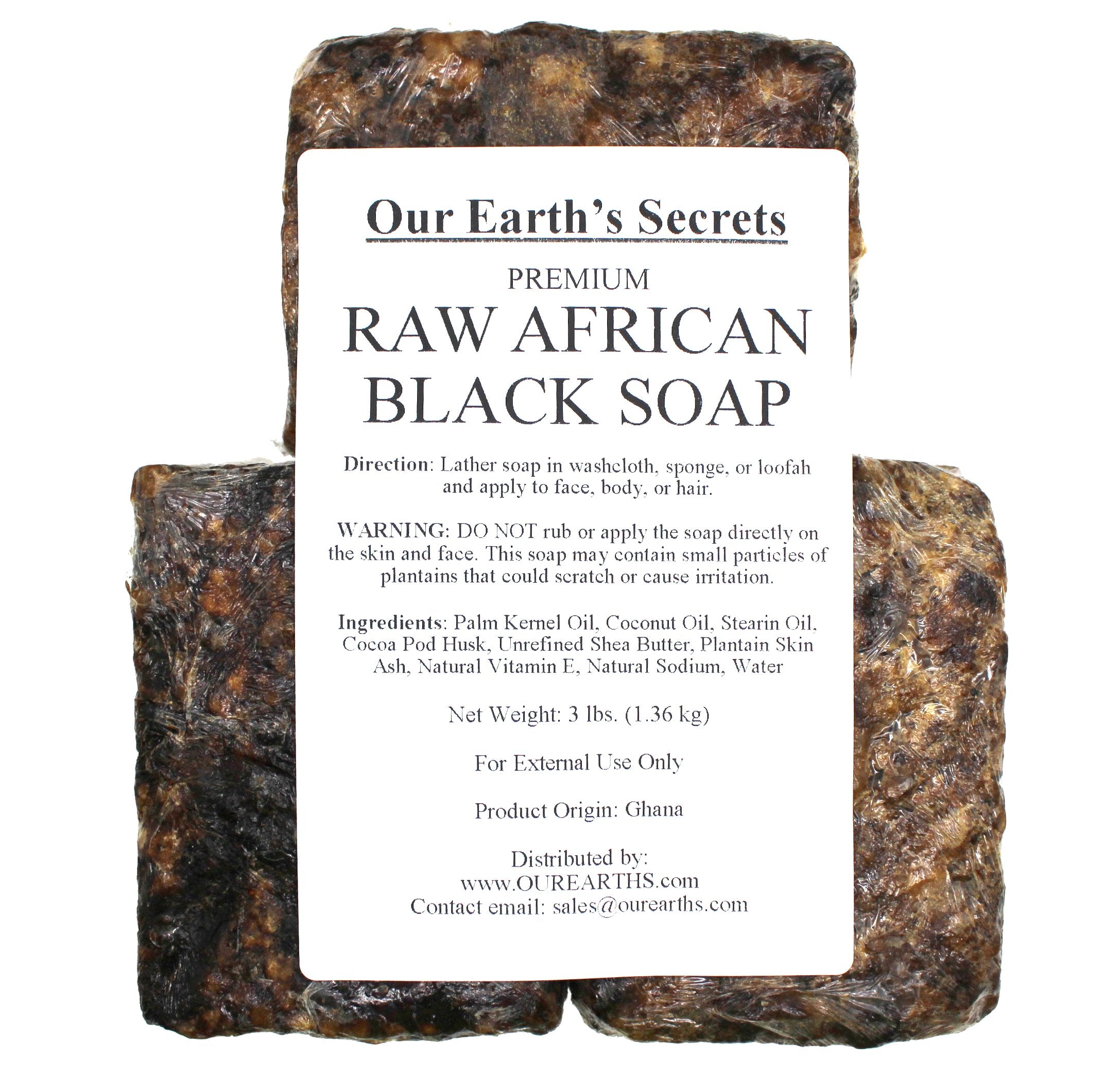 Our Earth's Secrets Black Soap texture closeup shows natural ingredients for fresh skin