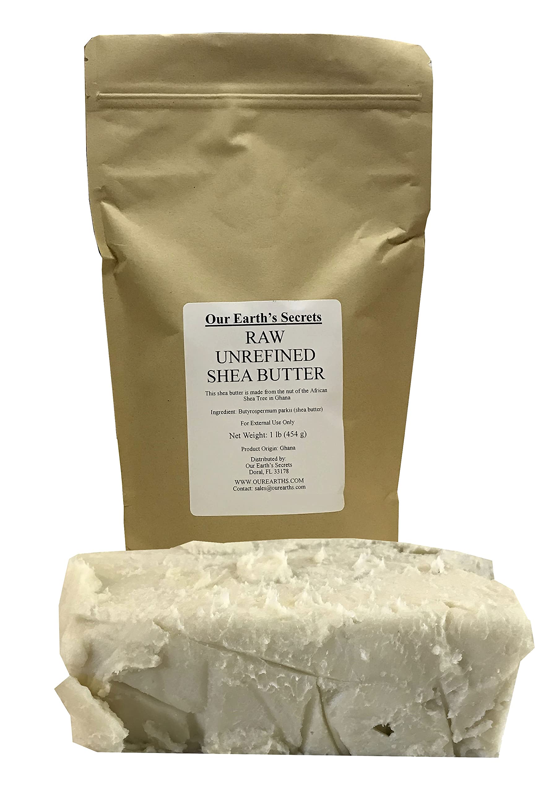 Our Earth's Secrets Ivory Shea Butter raw-cut 1lb for luxurious at-home skin care.