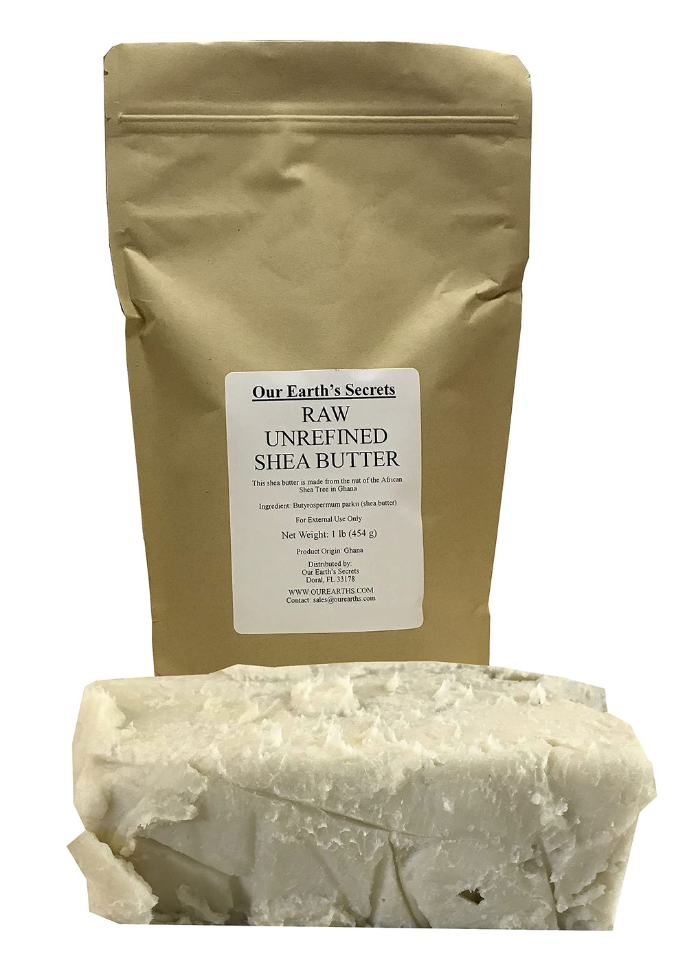 Our Earth's Secrets Ivory Shea Butter raw-cut 1lb for luxurious at-home skin care.