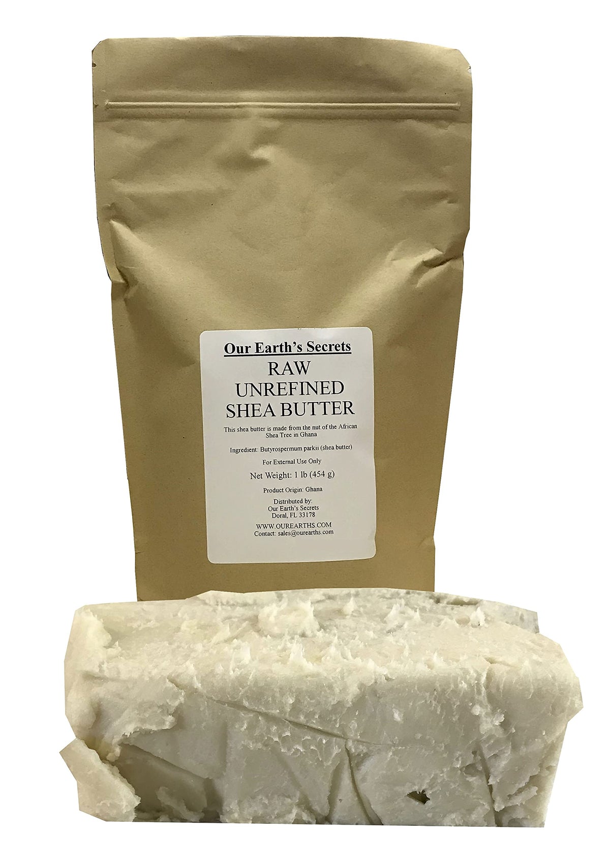 Our Earth's Secrets Ivory Shea Butter raw-cut 1lb for luxurious at-home skin care.