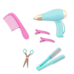 Our Generation pink cape enhances grooming role-play and imaginative makeovers.