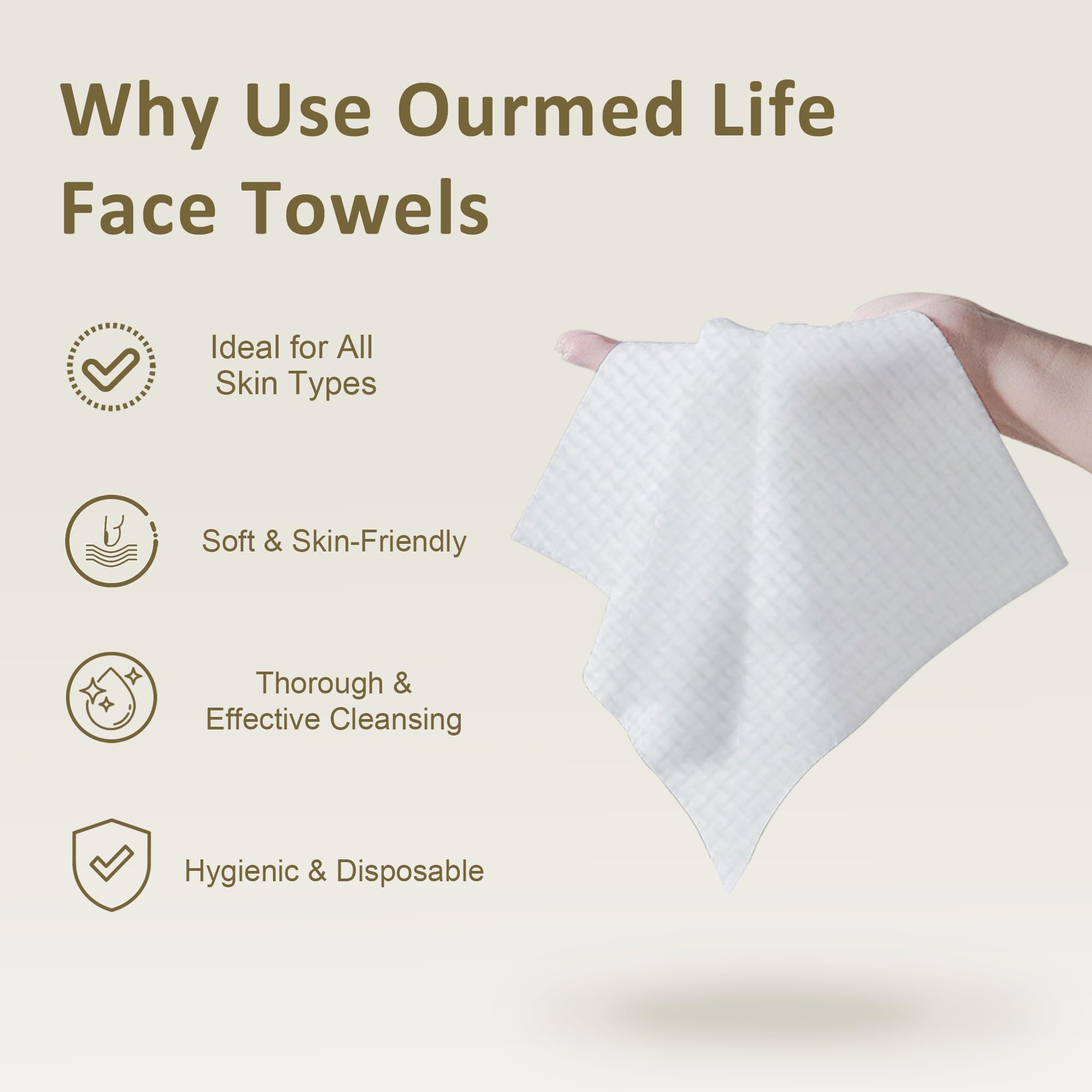Ourmed Life disposable face towel sensitive skin gentle wipe for delicate routines.