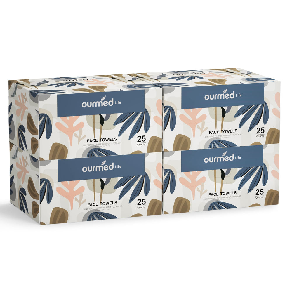Ourmed Life face towels extra-large for comfortable cleansing and makeup removal.