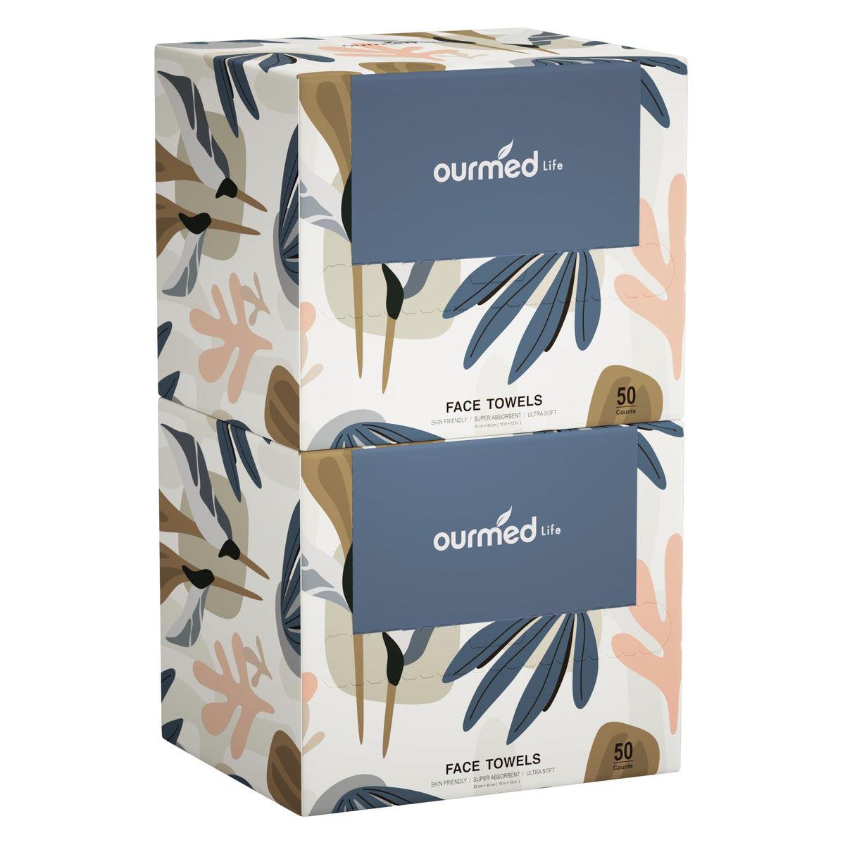 Ourmed Life face towels XL pack front view, showcasing soft disposable, lint-free texture for sensitive skin