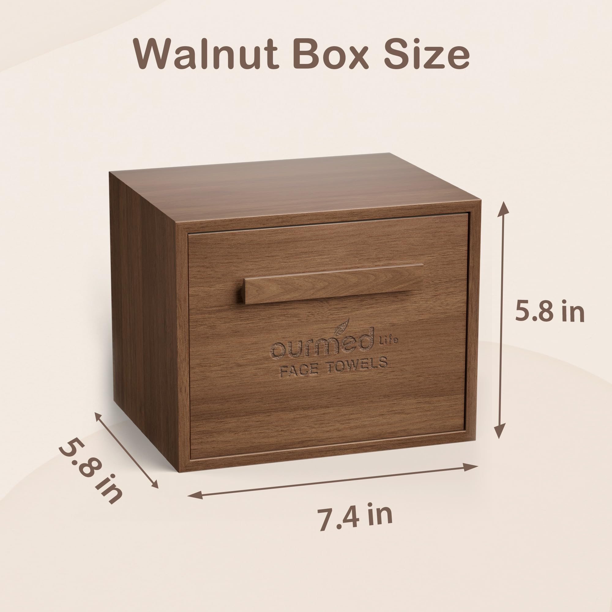 Ourmed Life walnut box sits stylishly on a bathroom vanity