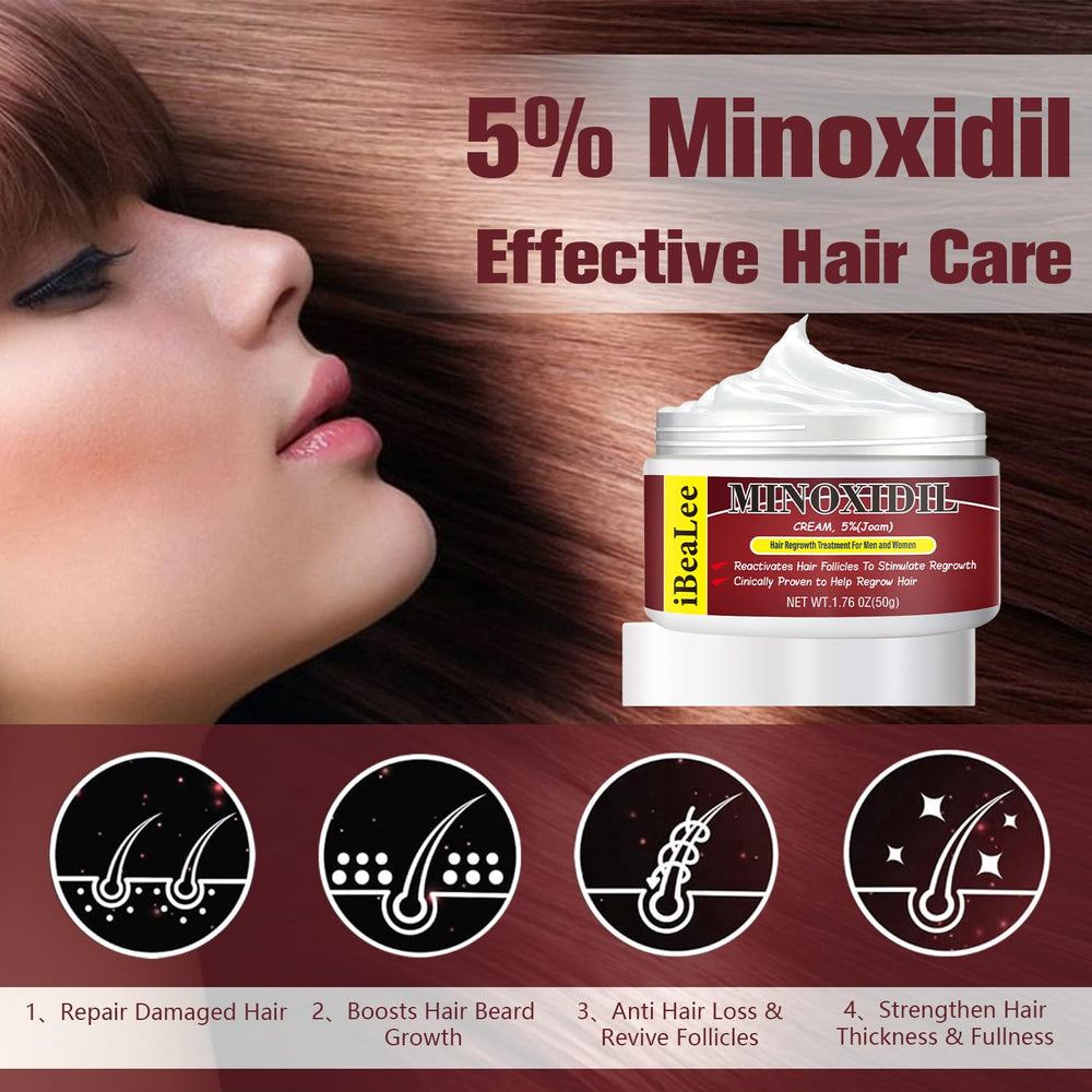 OURMUST minoxidil hair growth cream texture closeup showing non-greasy absorption.
