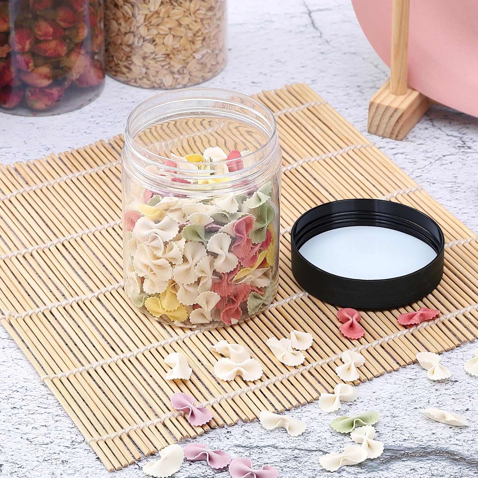 OUSHINAN 36pc jars with included labels, easy organization for kitchen and crafts.