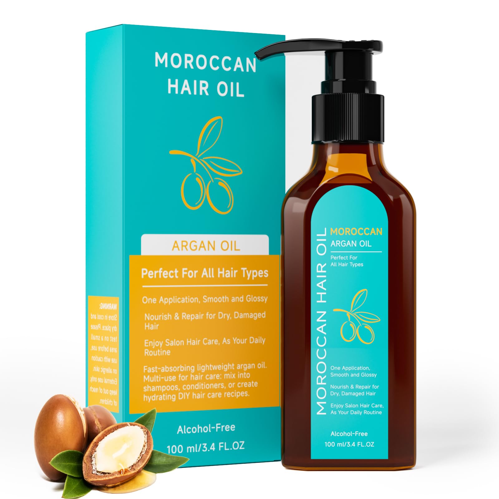 Outccogo Moroccan Argan Oil bottle close-up for deep hydration and frizz control.