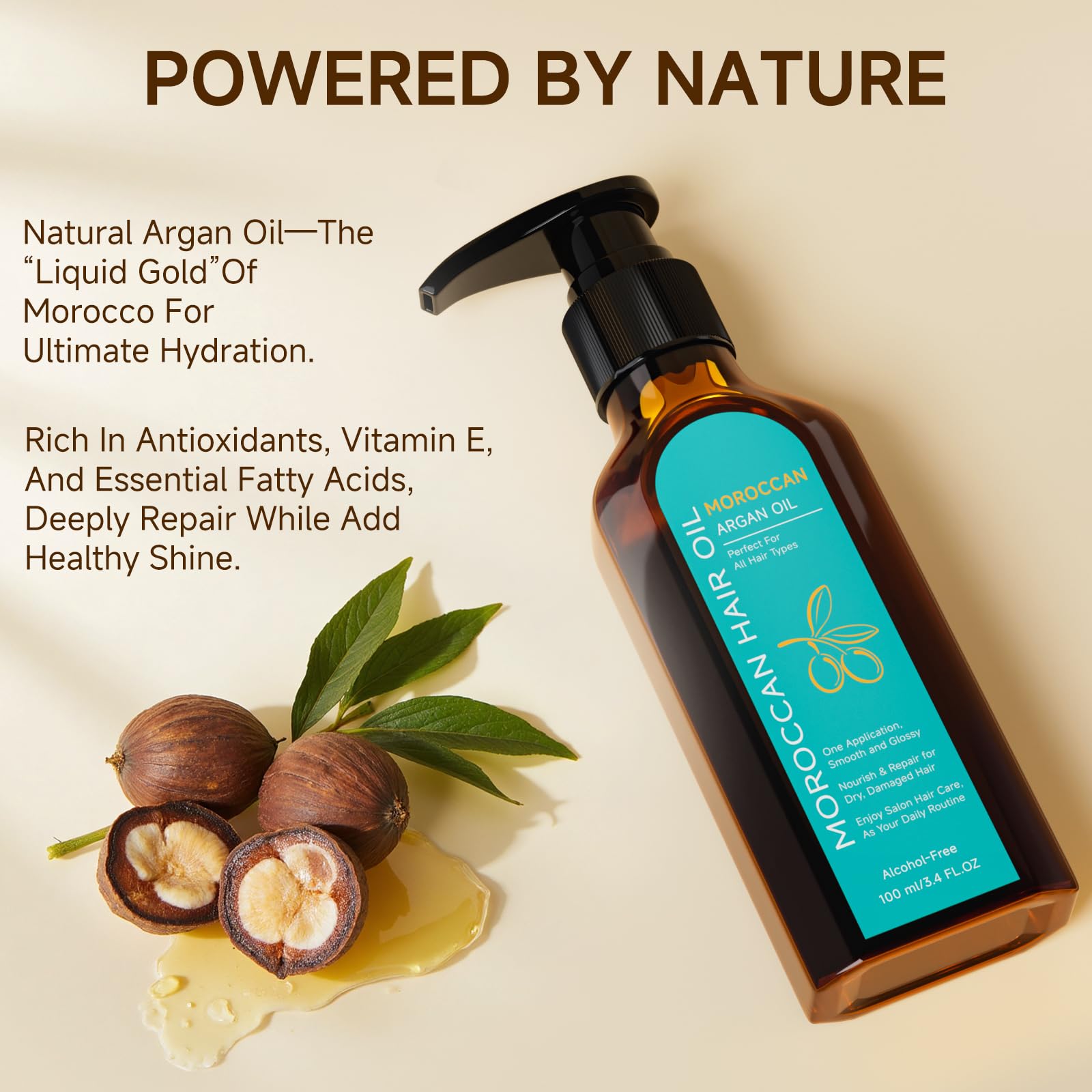 Outccogo Argan Oil being applied to hair for hydration and shine.