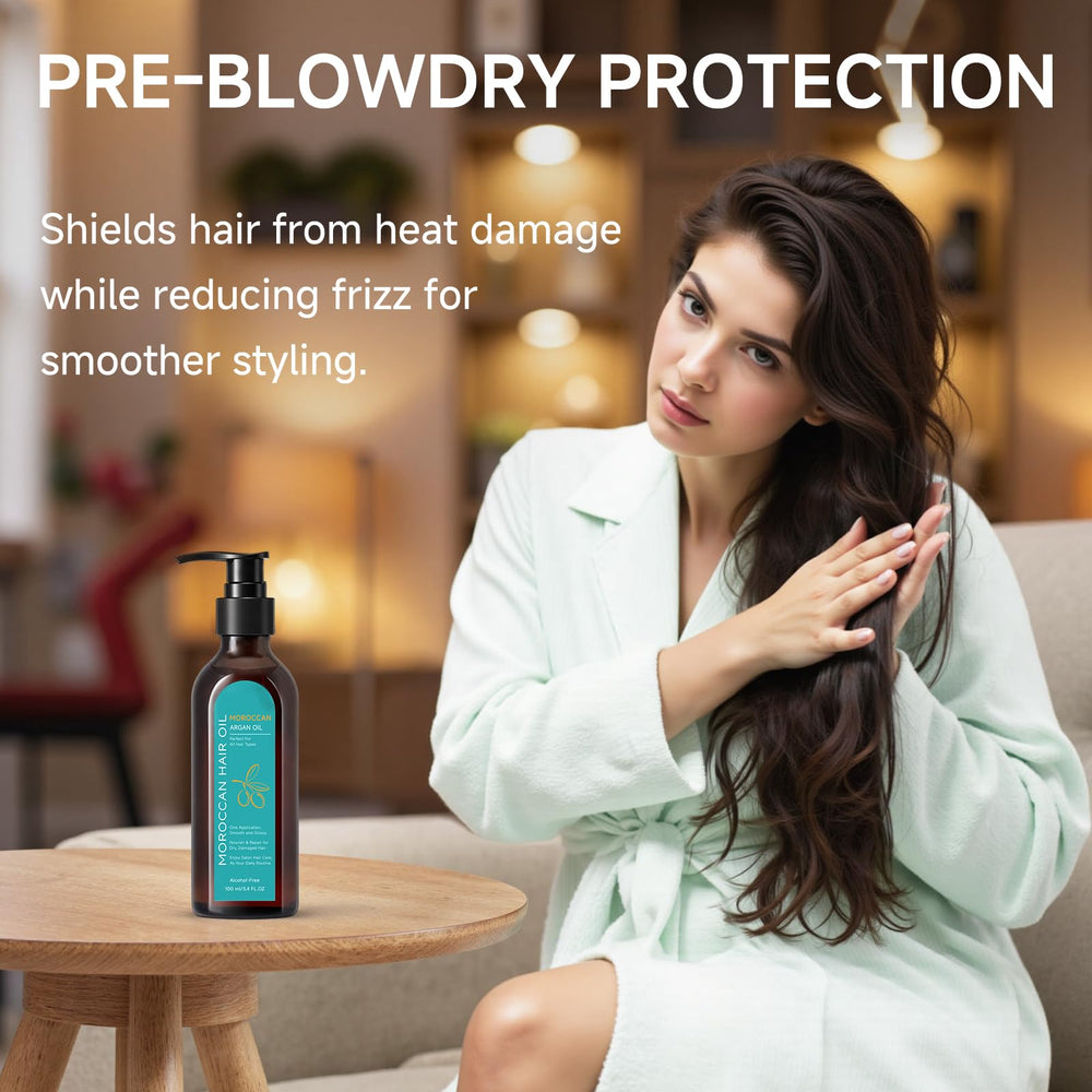 Outccogo Argan Oil used as a light heat-protective layer for frizz reduction.