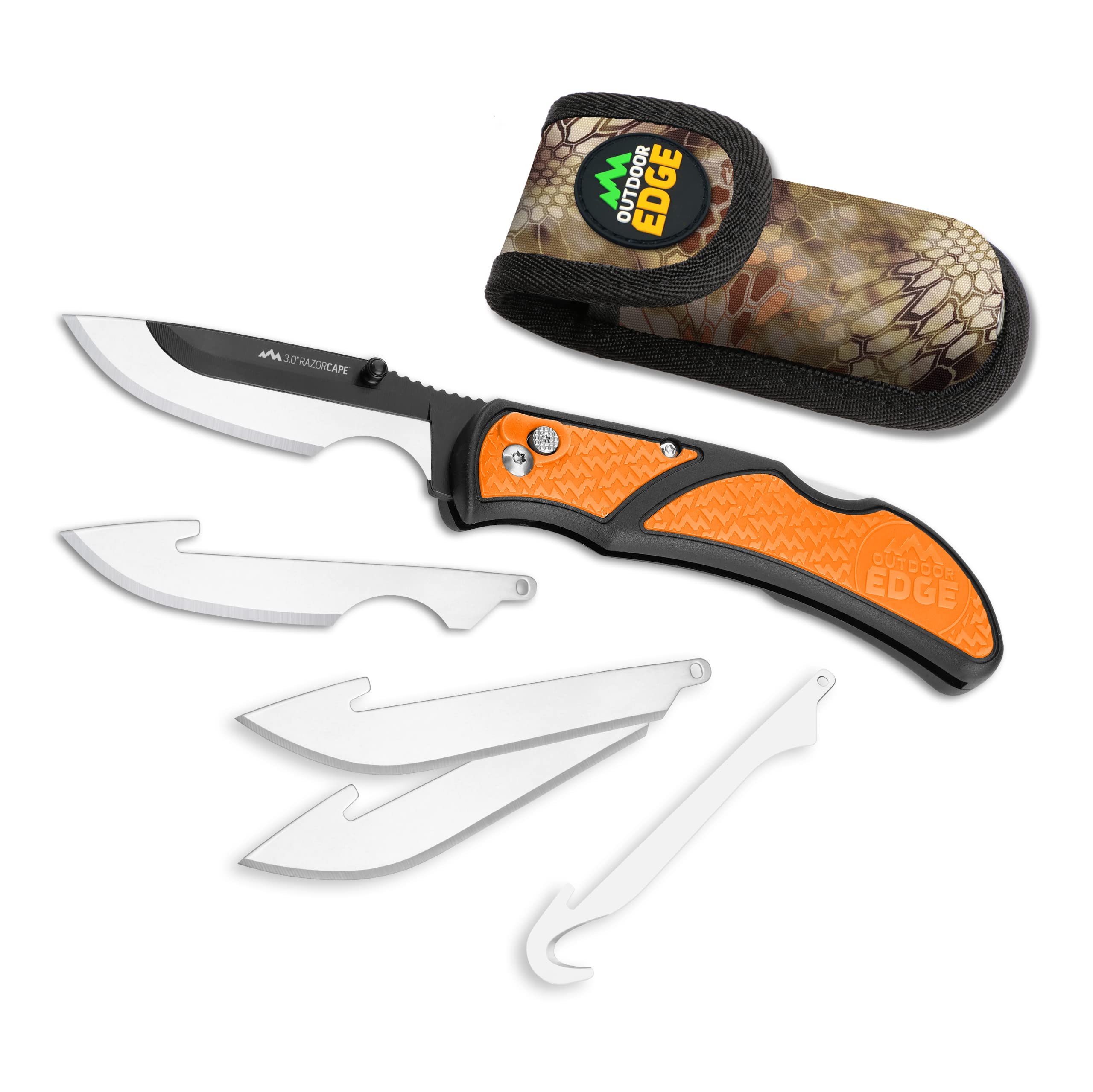 Outdoor Edge 3.0 gut hook blade enables clean field gutting with RazorSafe design.