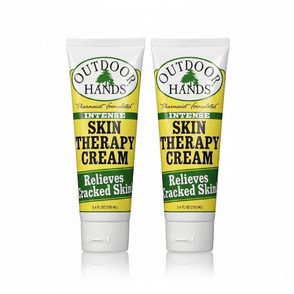 Outdoor Hands Intense Skin Therapy Cream tube close-up showing rich, non-greasy relief.