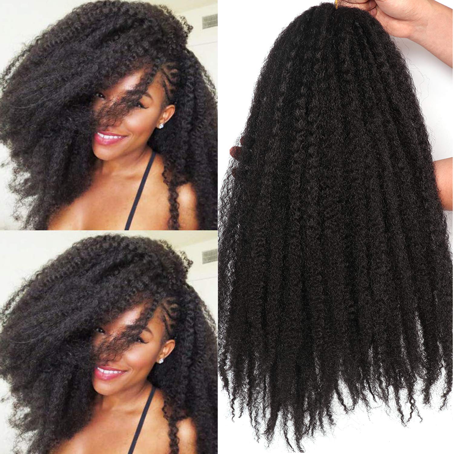 Outernice Marley Twist Hair 18in, 3 packs, unfolded roots for quick crochet installs