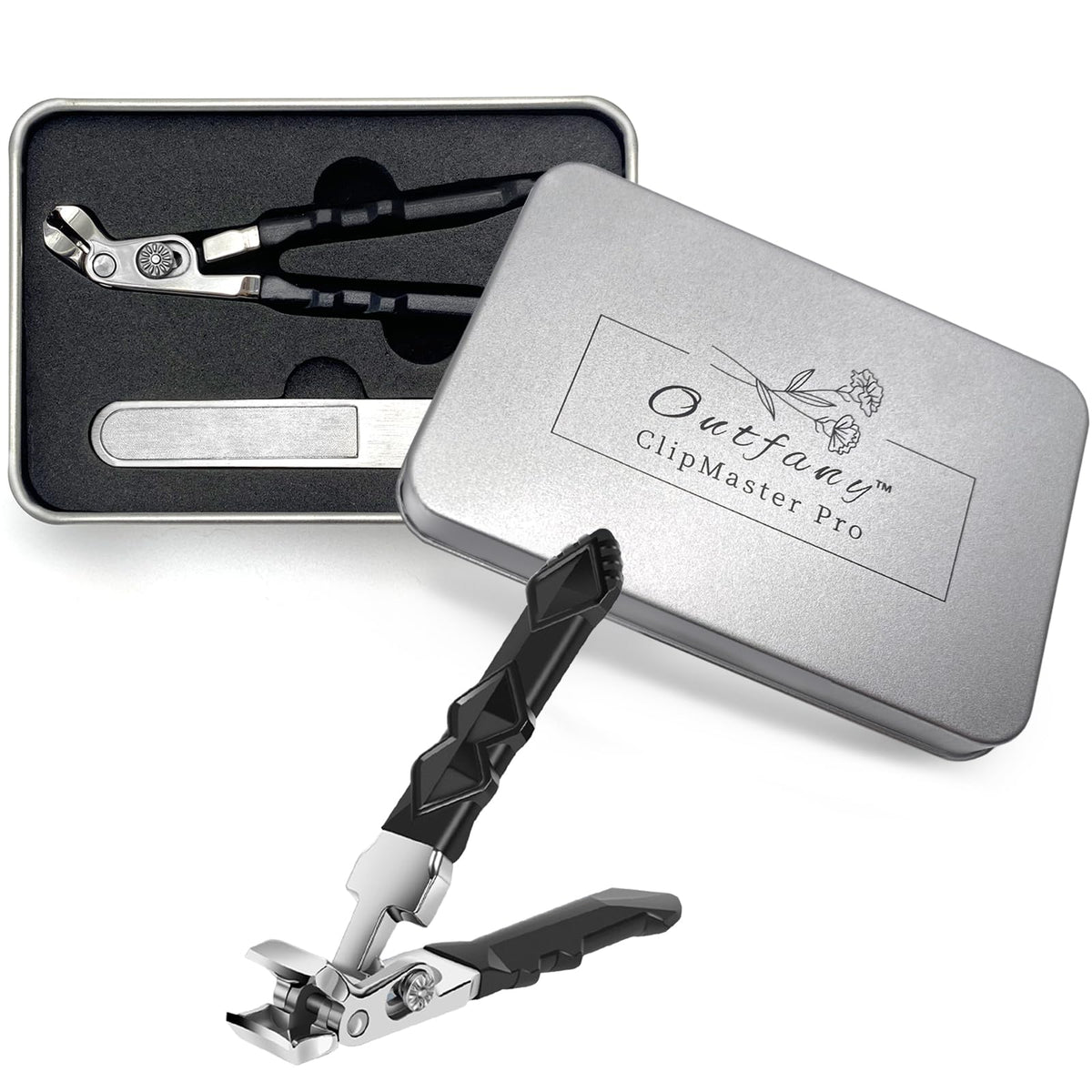 Outfany ClipMaster Pro angled-head closeup demonstrates precise cuts for thick nails.
