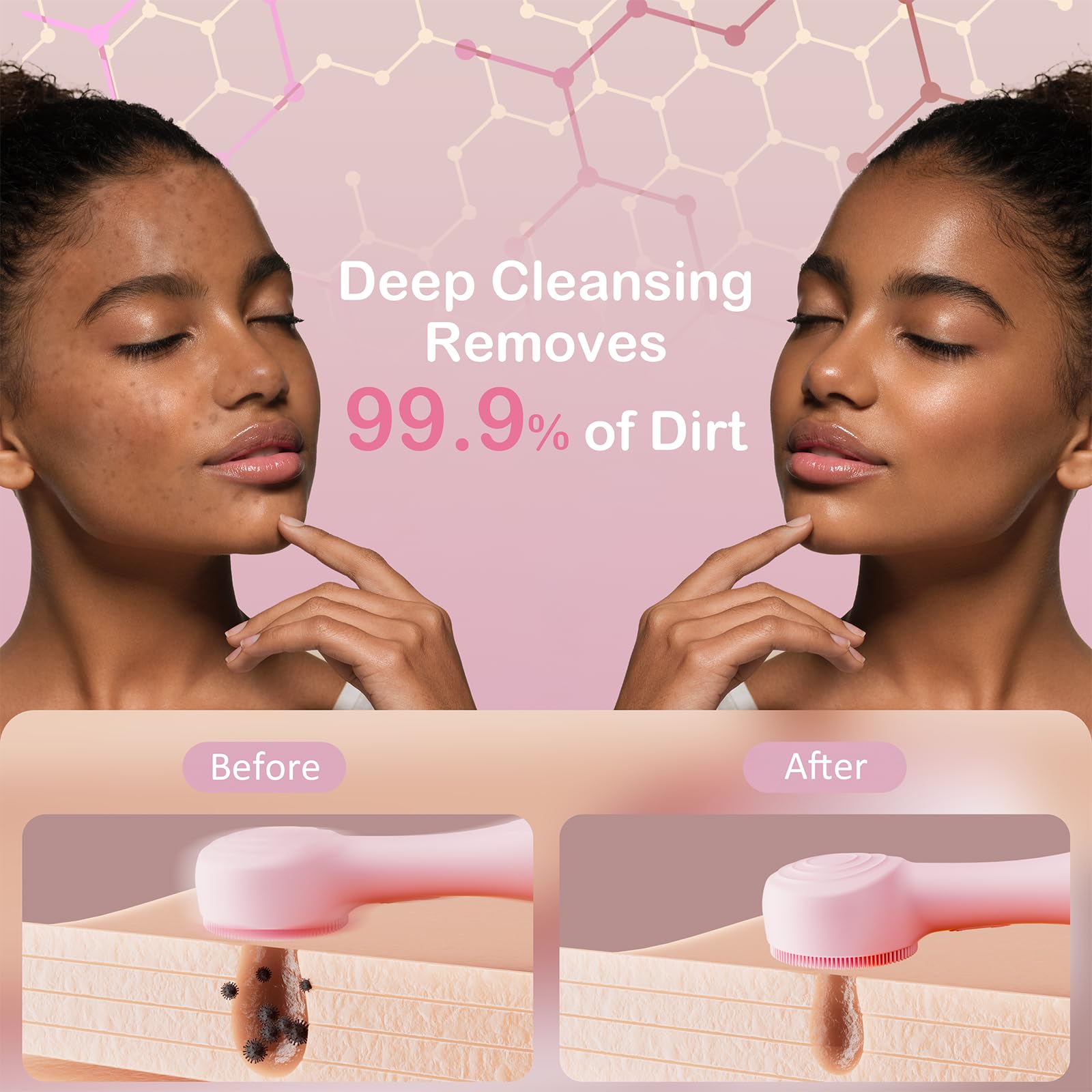 OUTIFUO silicone bristle detail shows soft, hygienic cleansing for sensitive skin.