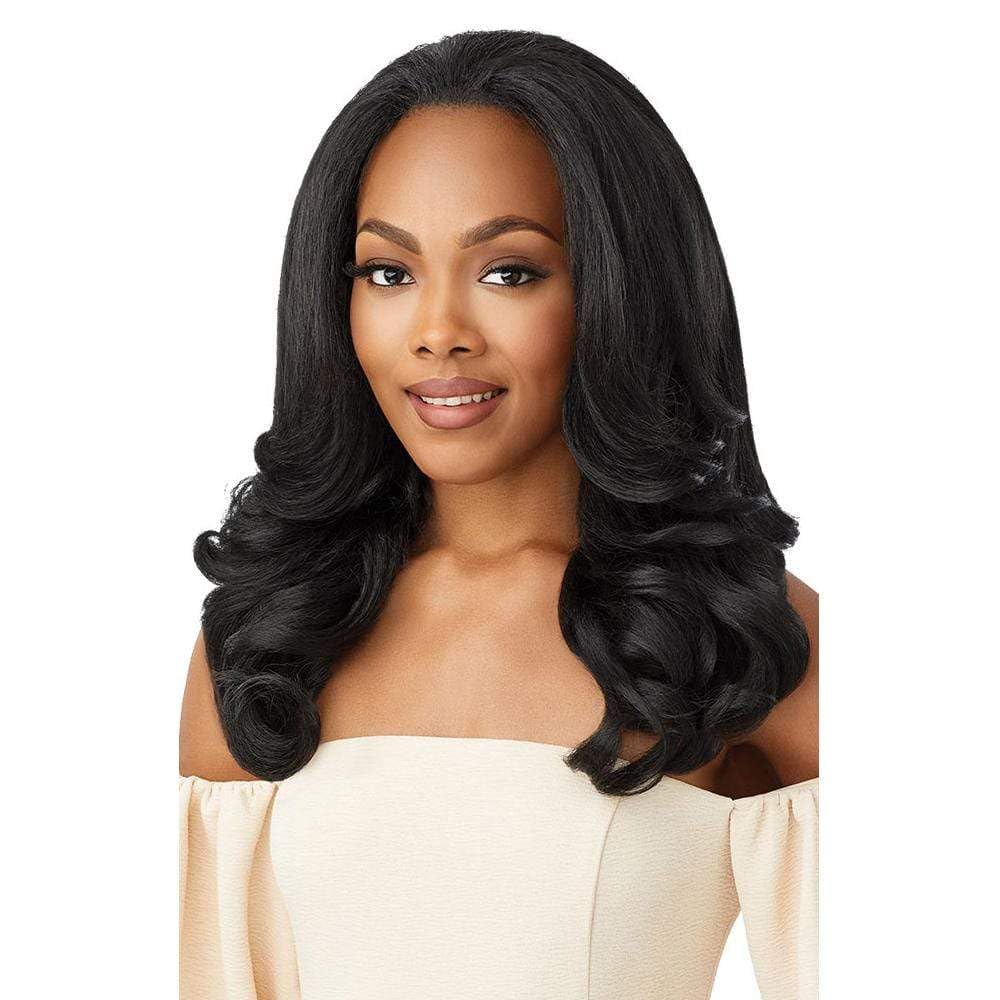 Outre Neesha H301 front view shows soft, natural half wig styling for quick wear