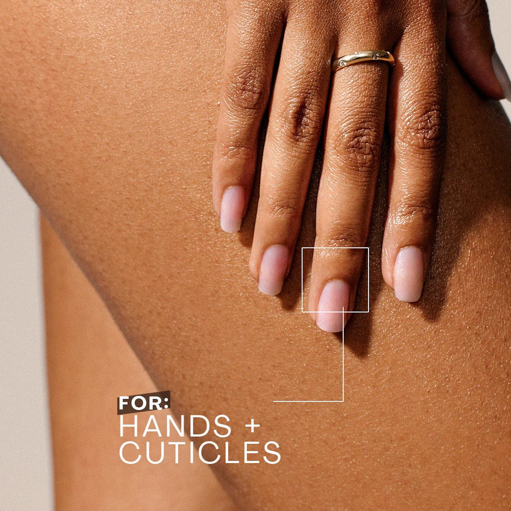 The Outset on-the-go usage image shows quick warm-dab application for dry skin areas.