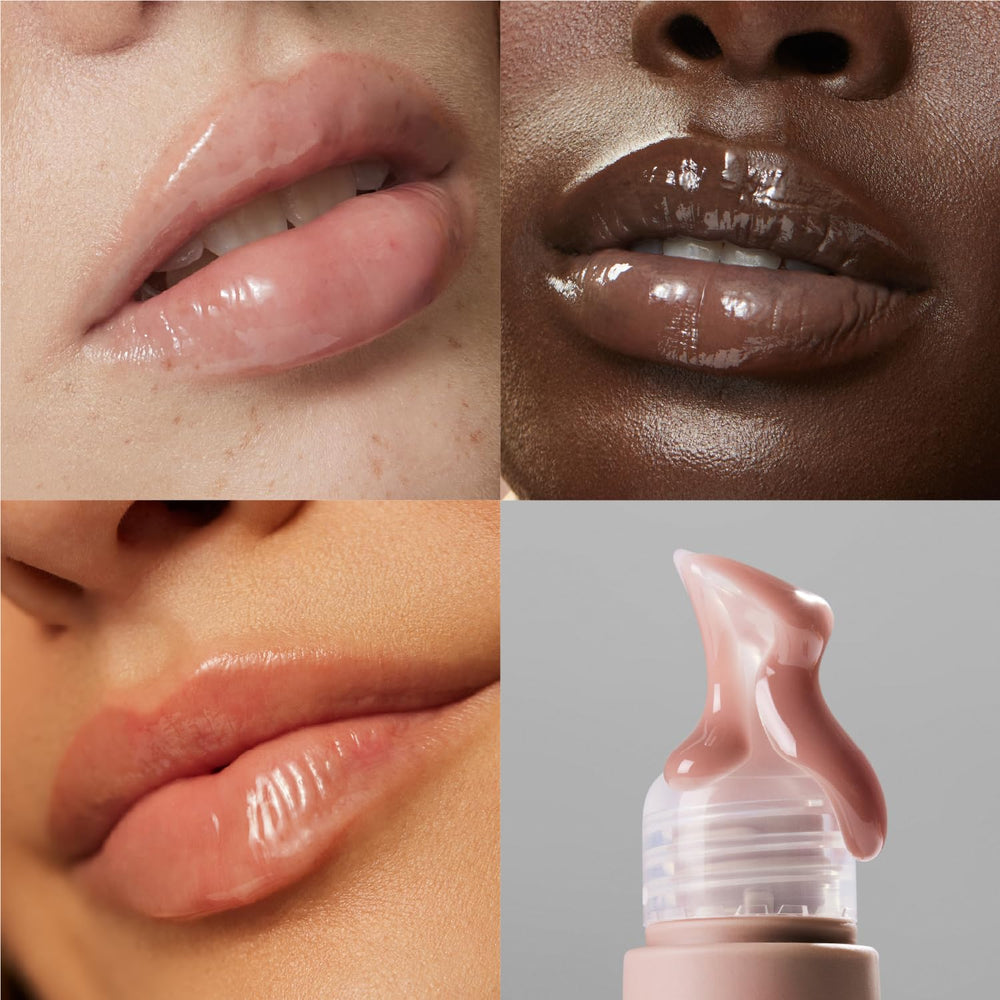 The Outset Lip Oasis Glossy Treatment swatch texture highlights cushiony shine without stickiness.