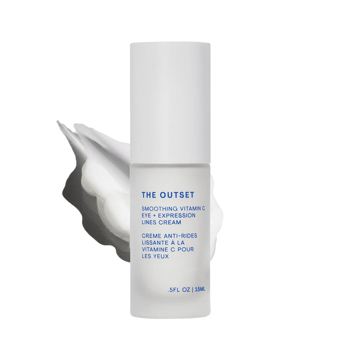 The Outset Vitamin C Smoothing Eye Cream packaging showcases clean design for sensitive skin.