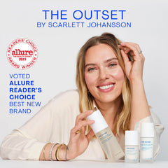 The Outset Vitamin C Smoothing Eye Cream under-eye application demonstrates gentle tapping for smooth results.