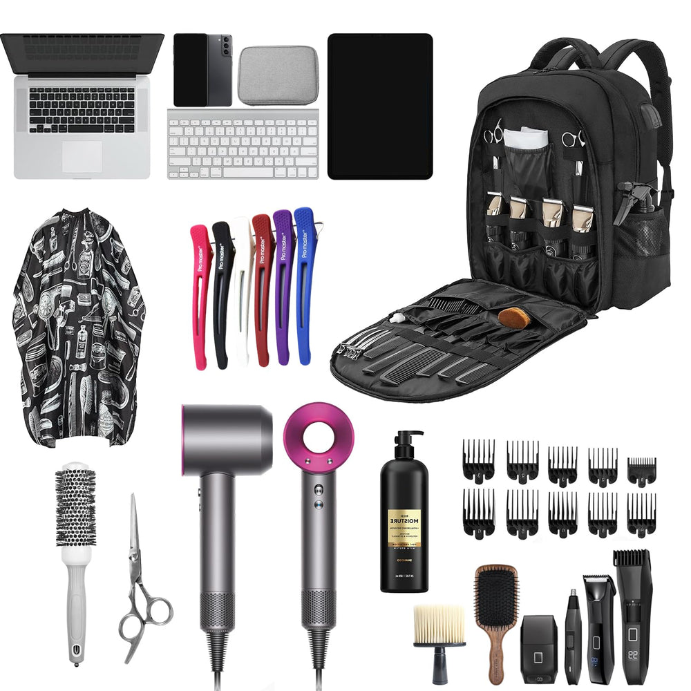OUUTMEE barber supplies bag backpack USB port lets you charge devices on the go.