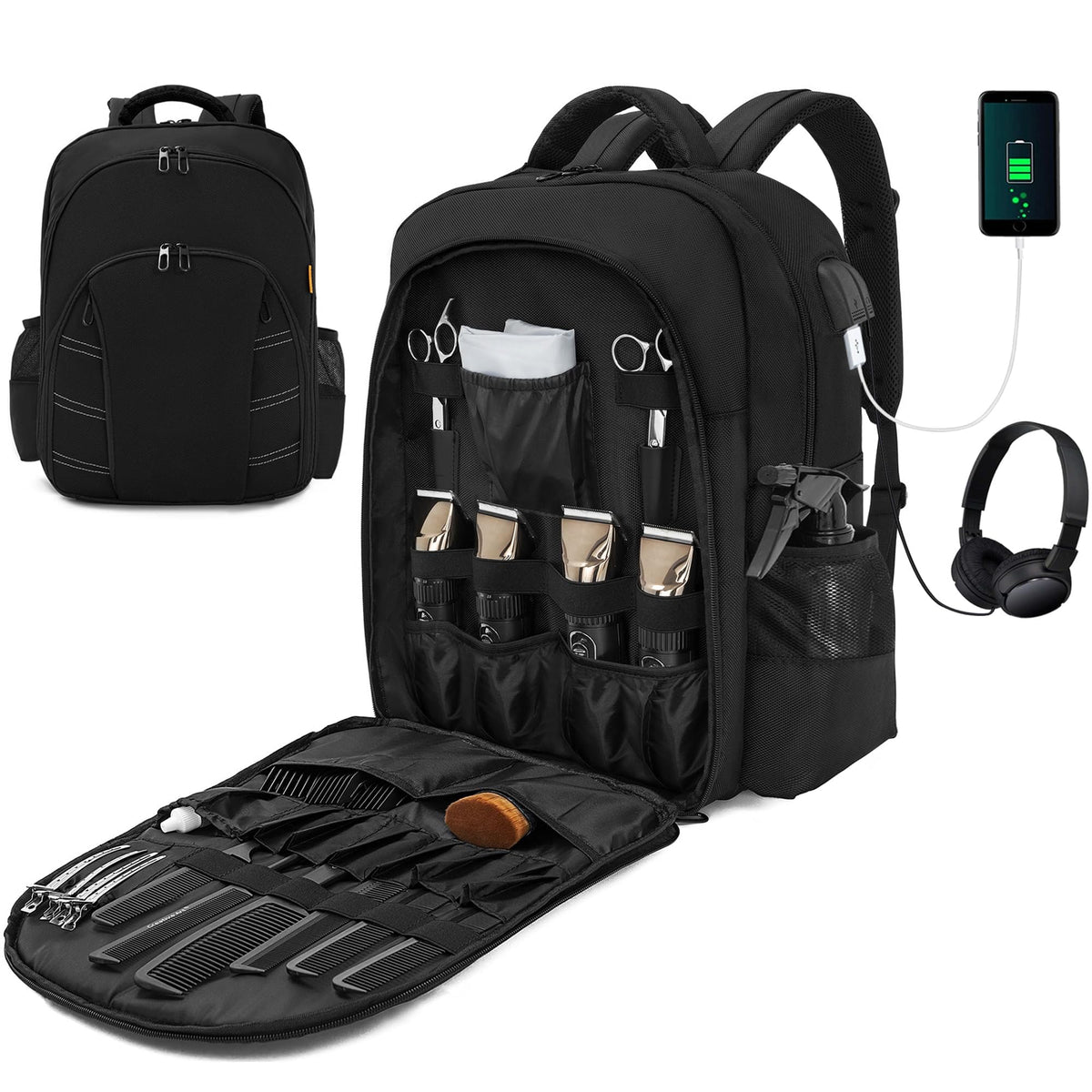 OUUTMEE barber supplies bag backpack front pockets keep tools organized during travel.