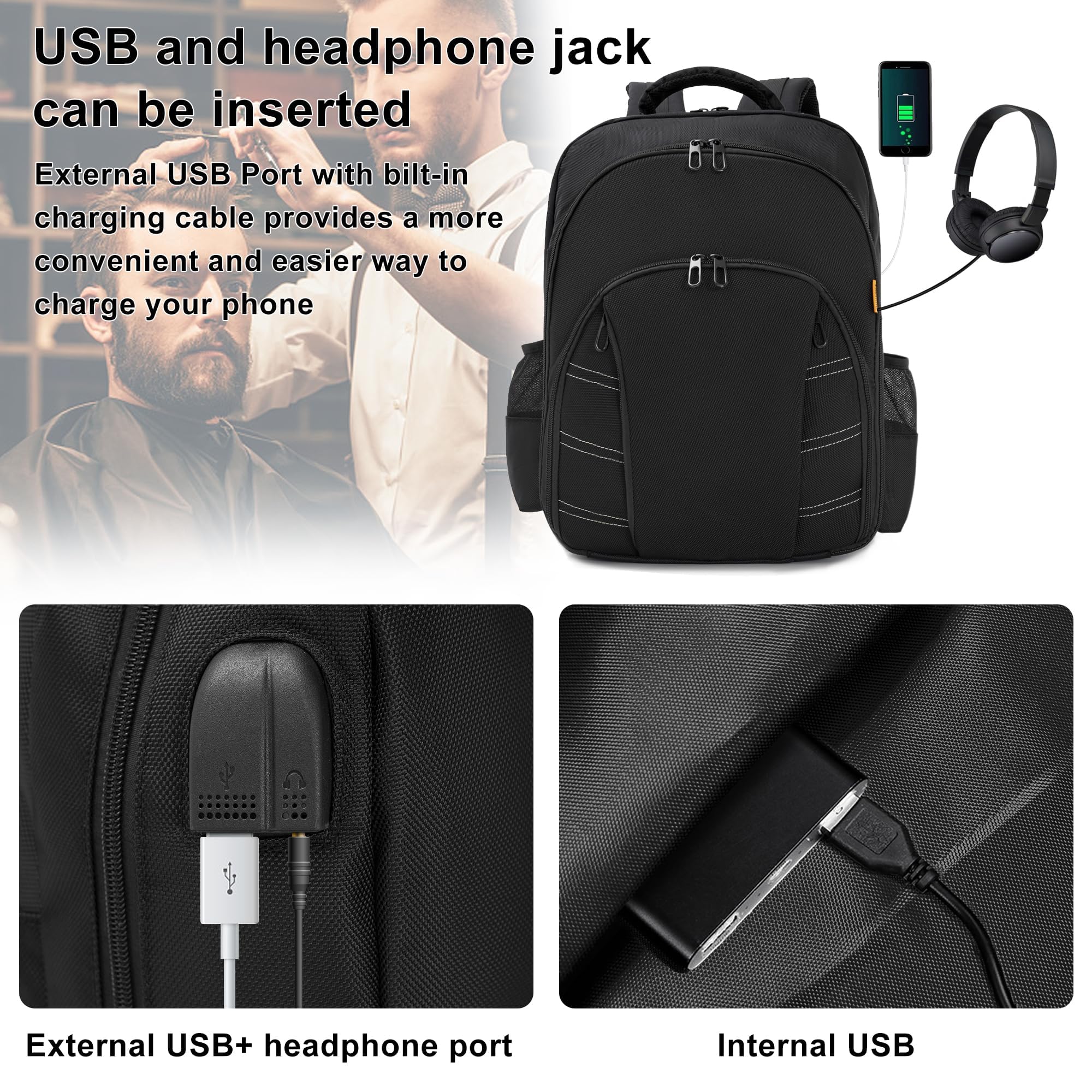 OUUTMEE barber supplies bag backpack open main pocket fits 15-inch notebooks for portable setup.