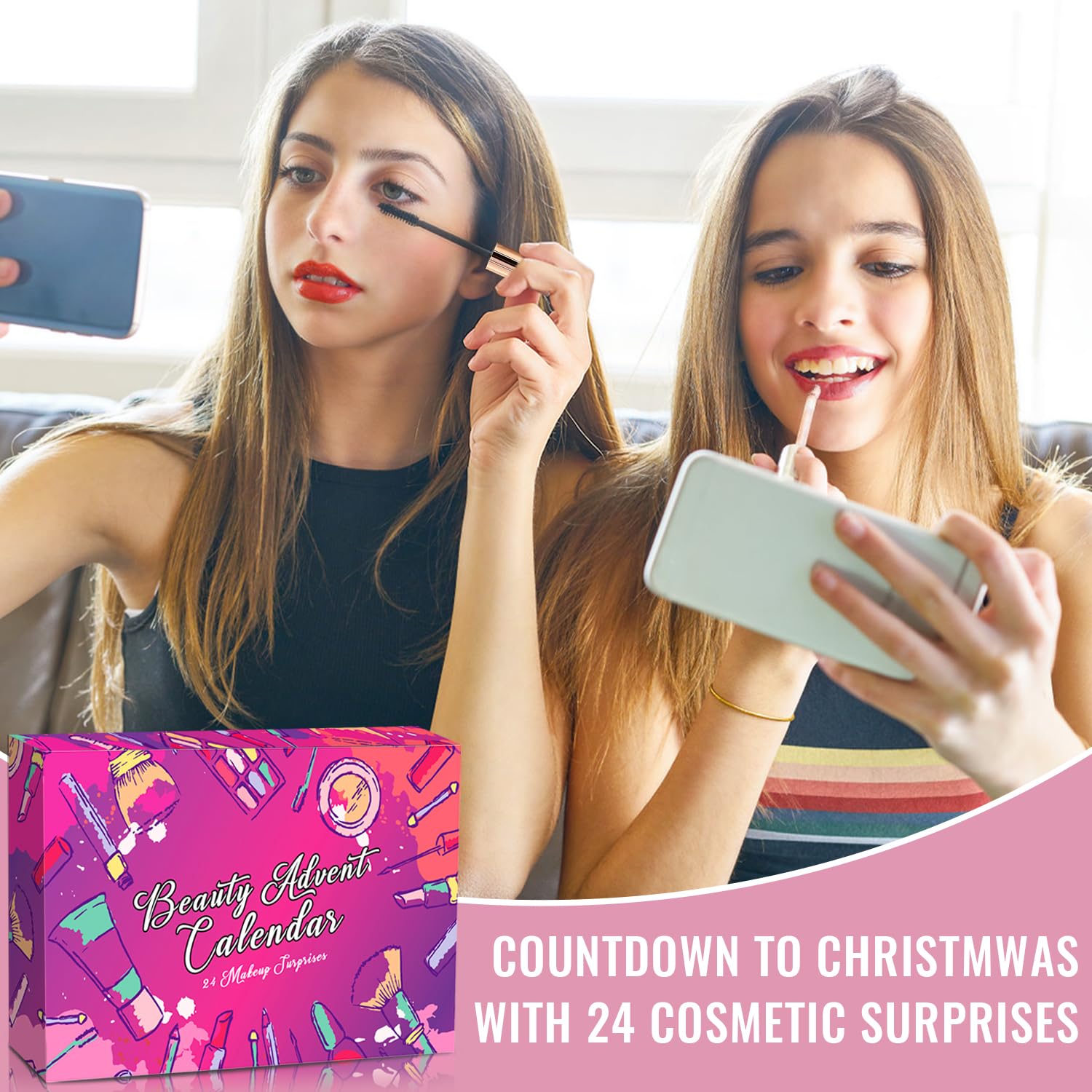 OUXUNX gift box beauty calendar offers a festive, complete makeup set for holidays