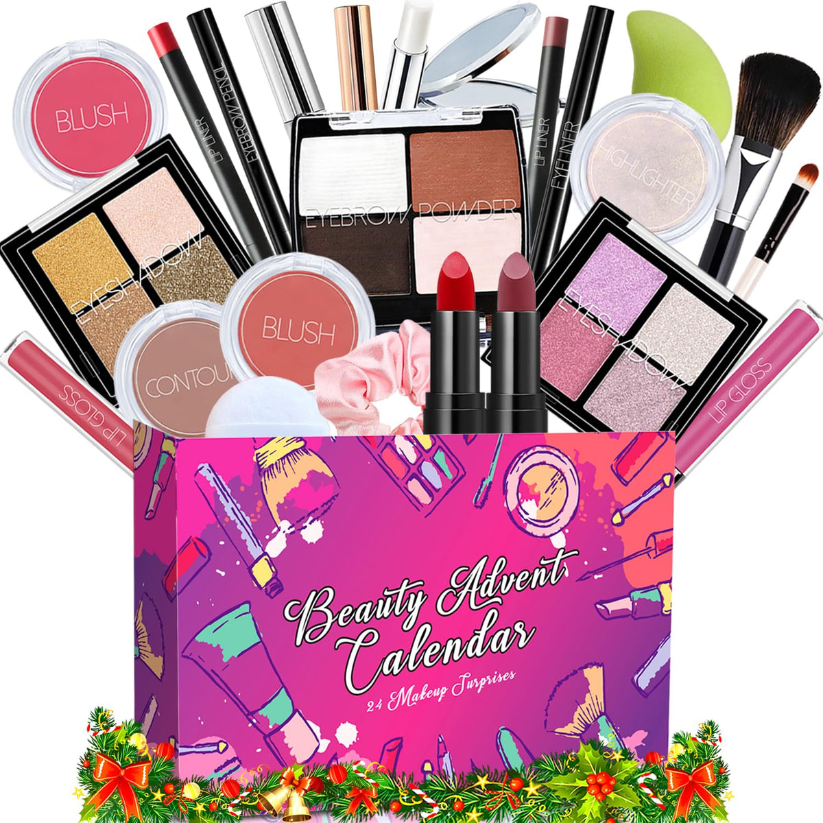 OUXUNX Makeup Advent Calendar 2025 front view, ideal for holiday gifting and daily beauty surprises.