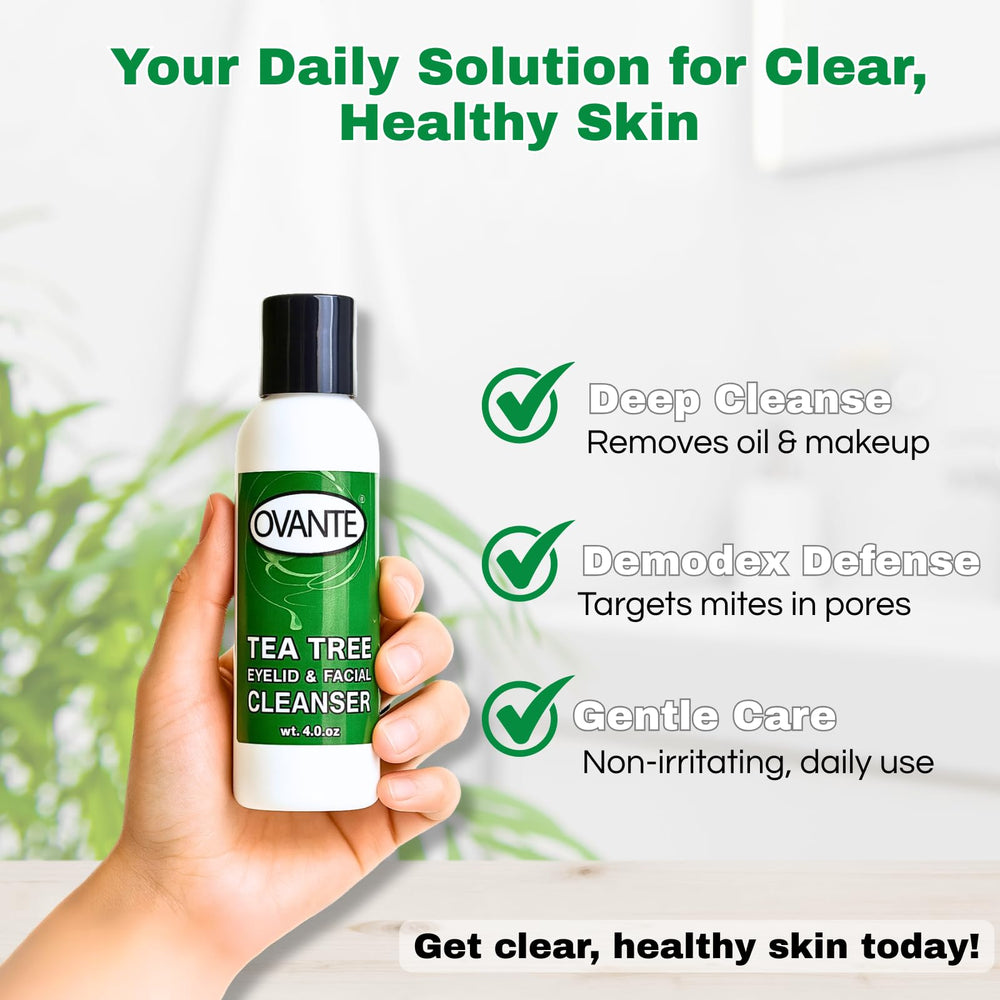 OVANTE Tea Tree Oil Eyelid Cleanser foaming-lather promotes refreshing facial cleansing.