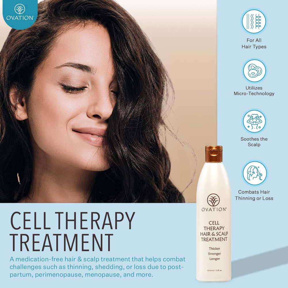 Ovation Hair Cell Therapy label close highlights sulfate and parabens free formula