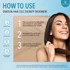 Ovation Hair Cell Therapy applied to scalp suggests nourishing care for thinning or shedding
