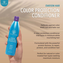 Ovation Hair Color Protection Conditioner ingredients—avocado, aloe, and natural oils nourish color-treated hair.
