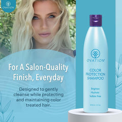 Ovation Hair Color Protection Shampoo with conditioner pair highlights best color protection routine.
